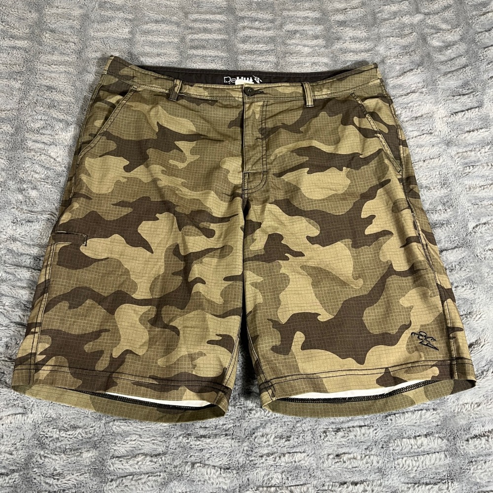 Da Hui Mens Camo Hybrid Board Shorts Size 38 Green Brown Ripstop Stretch AP167